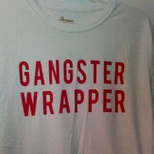 Gangster Wrapper Holiday Christmas Long Sleeve White T Shirt with Red Letters